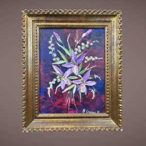 Peinture au couteau bouquet de fleurs Adrien Lechaire 1975