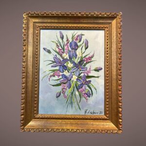 Peinture au couteau bouquet de fleurs Adrien Lechaire 1975