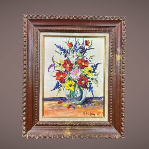 Peinture au couteau bouquet de fleurs Adrien Lechaire 1975