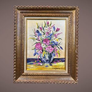 Peinture au couteau bouquet de fleurs Adrien Lechaire 1975