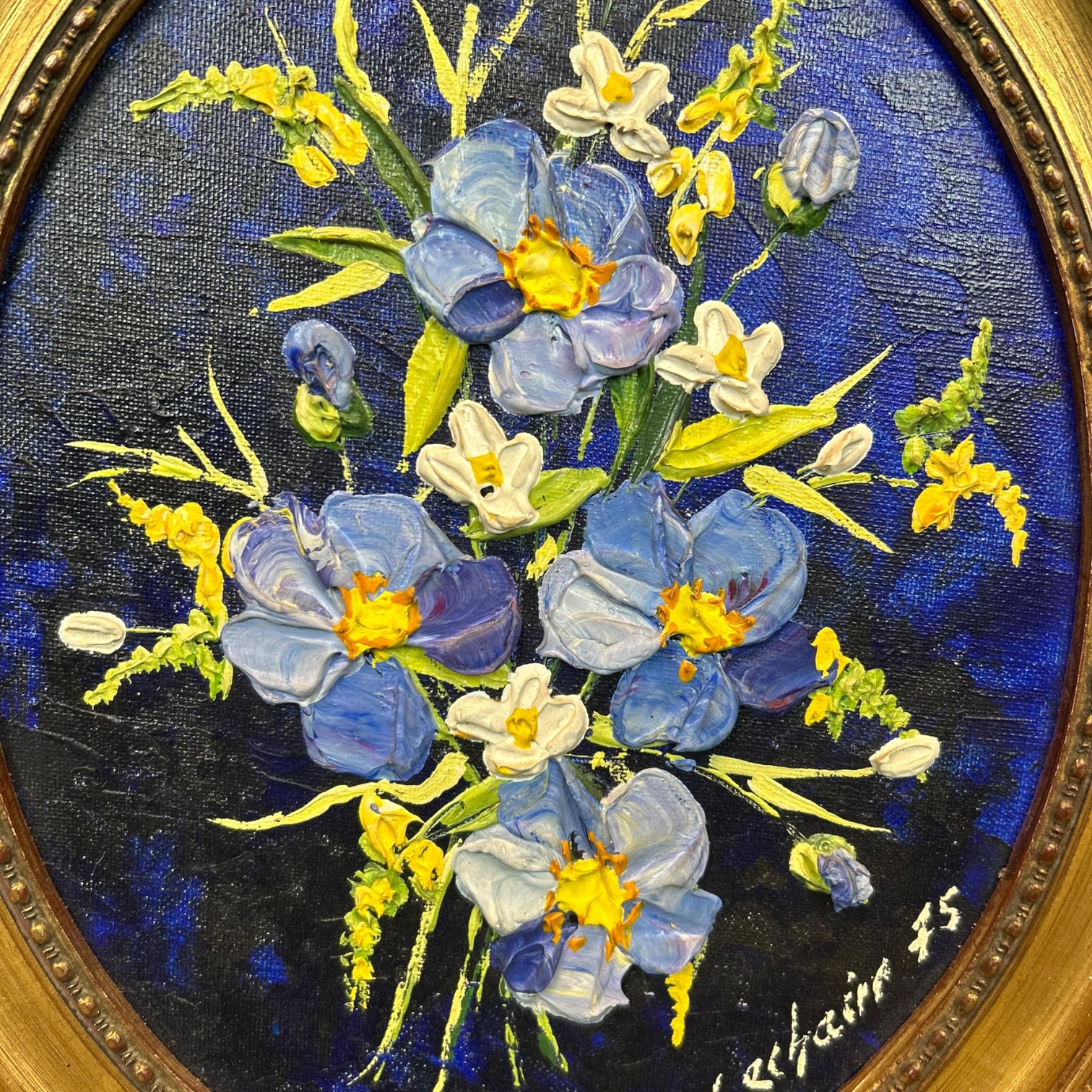 Peinture au couteau bouquet de fleurs Adrien Lechaire 1975 - Image 2