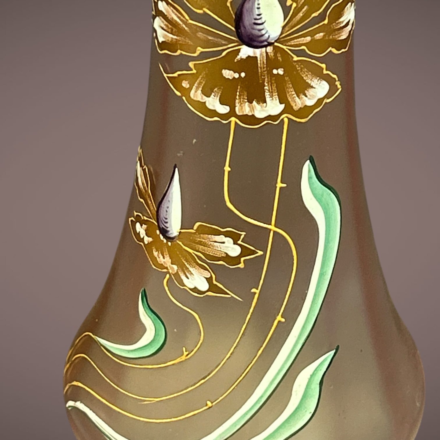 Paire de vases Art Nouveau en verre émaillé décor floral dans le style de Legras - Image 3