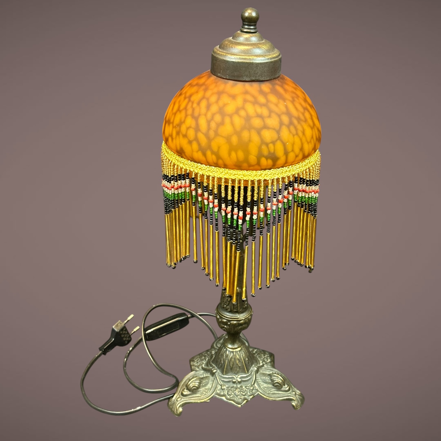 Lampe de table vintage avec abat-jour en pâte de verre moucheté