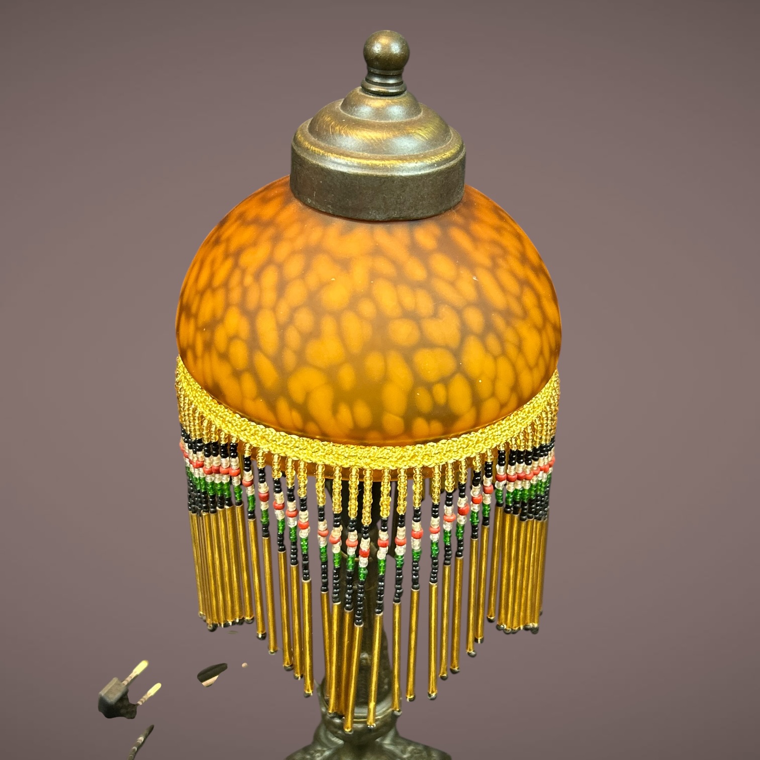 Lampe de table vintage avec abat-jour en pâte de verre moucheté - Image 2