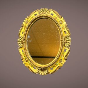 Miroir ancien ovale bois sculpté polychrome style rocaille XXe