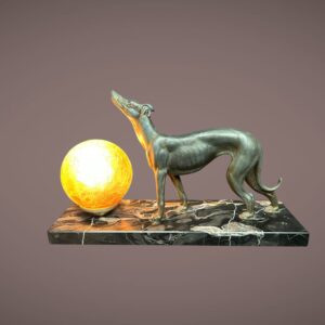 Lampe lévrier Art Déco régule globe verre craquelé marbre